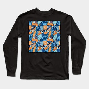 Abstract with doodles blue and orange Long Sleeve T-Shirt